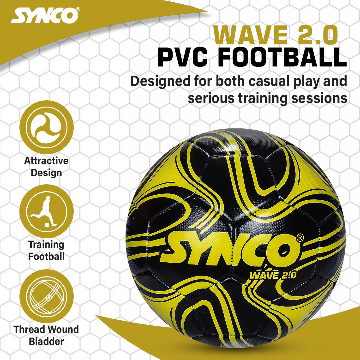 Synco Wave 2.0 Football | Training Football | PVC Machine Stitched | Soccer Ball Size 5 - Image 2
