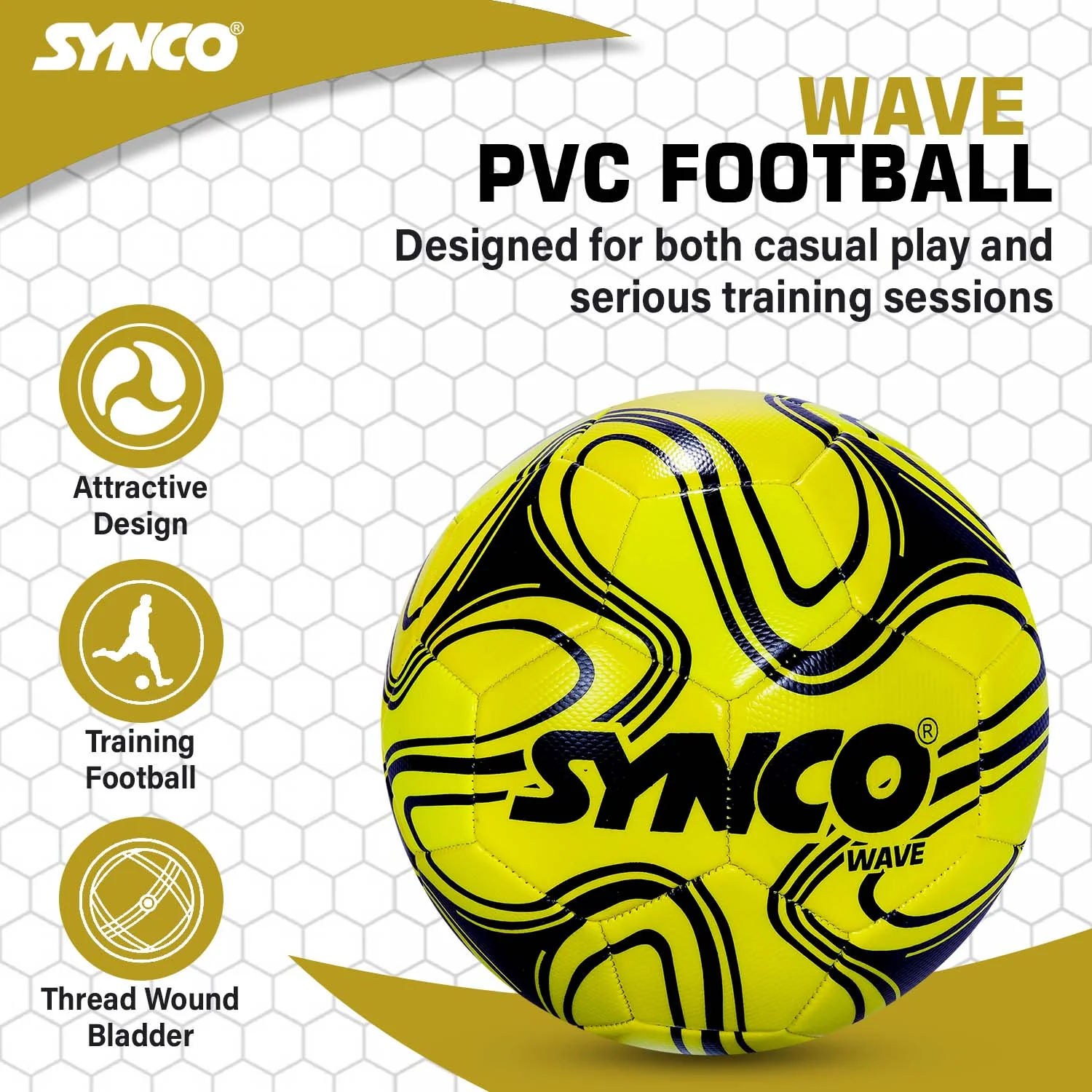 Synco Wave Football | Training Football | PVC Machine Stitched | Soccer Ball Size 5 - Image 2