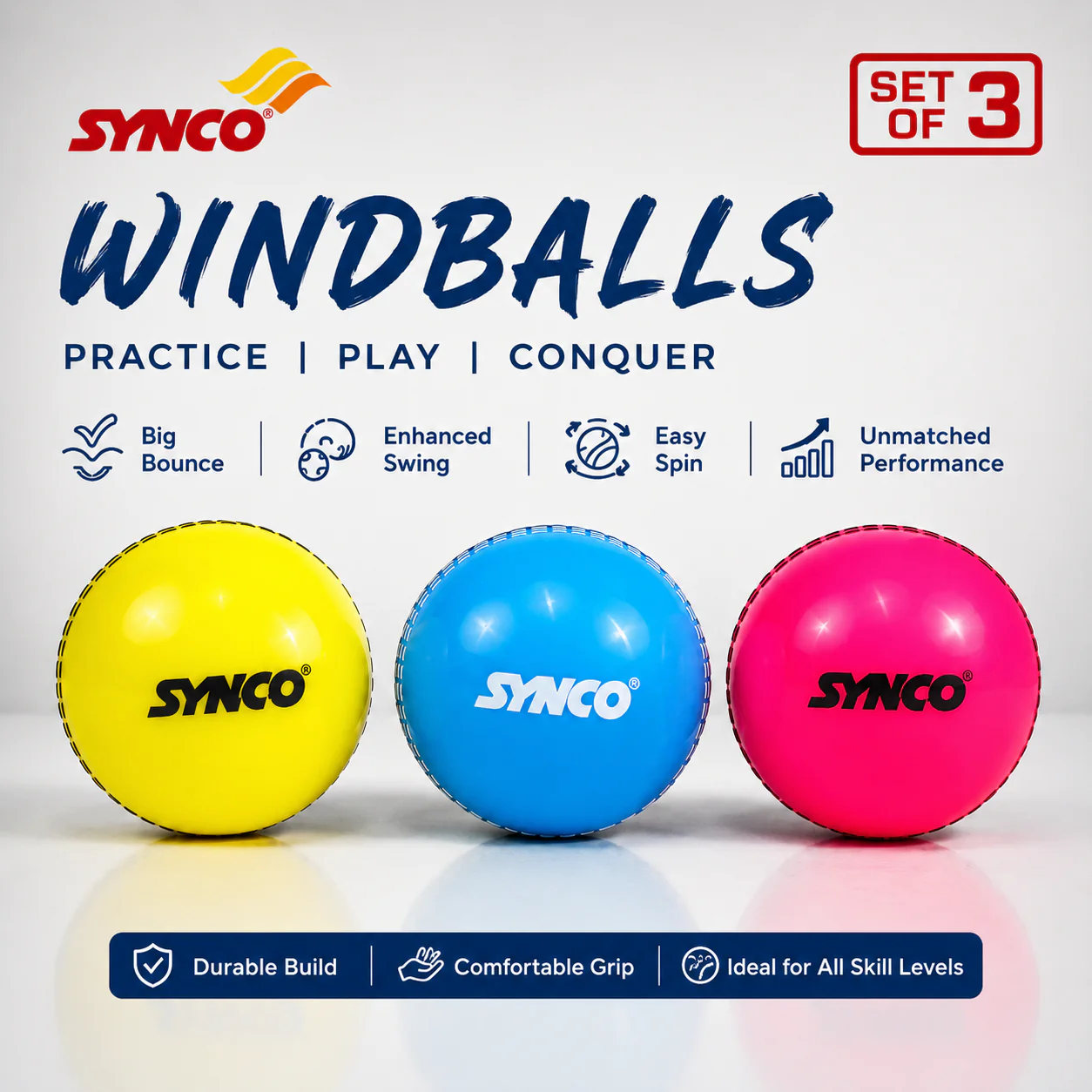 Windball Cricket Balls Pack of 3 90g- Synco - Image 3