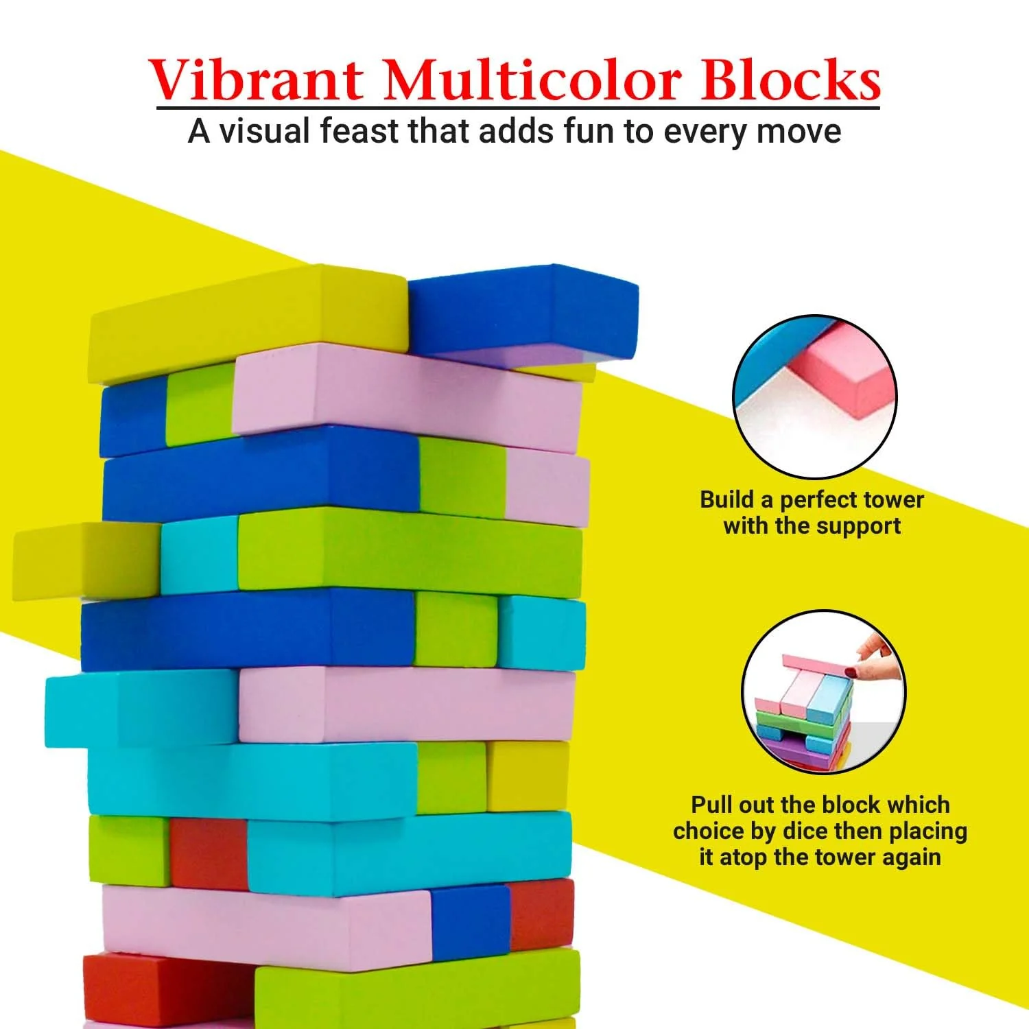 Synco Mini Tower | Wooden Tumbling Tower | Best Wooden Game for Children & Adults | Mini Wooden Block Set For Family Fun, Skill-Building Game Multicolor Blocks-54Pc - Image 3