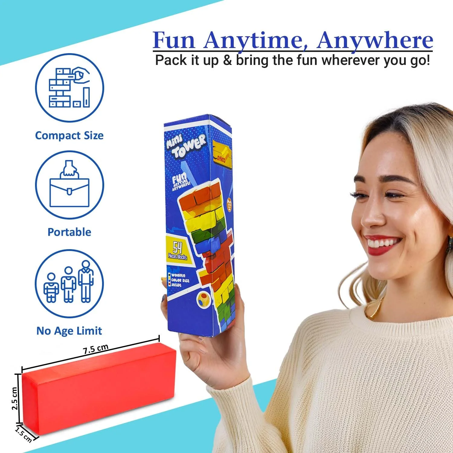 Synco Mini Tower | Wooden Tumbling Tower | Best Wooden Game for Children & Adults | Mini Wooden Block Set For Family Fun, Skill-Building Game Multicolor Blocks-54Pc - Image 4