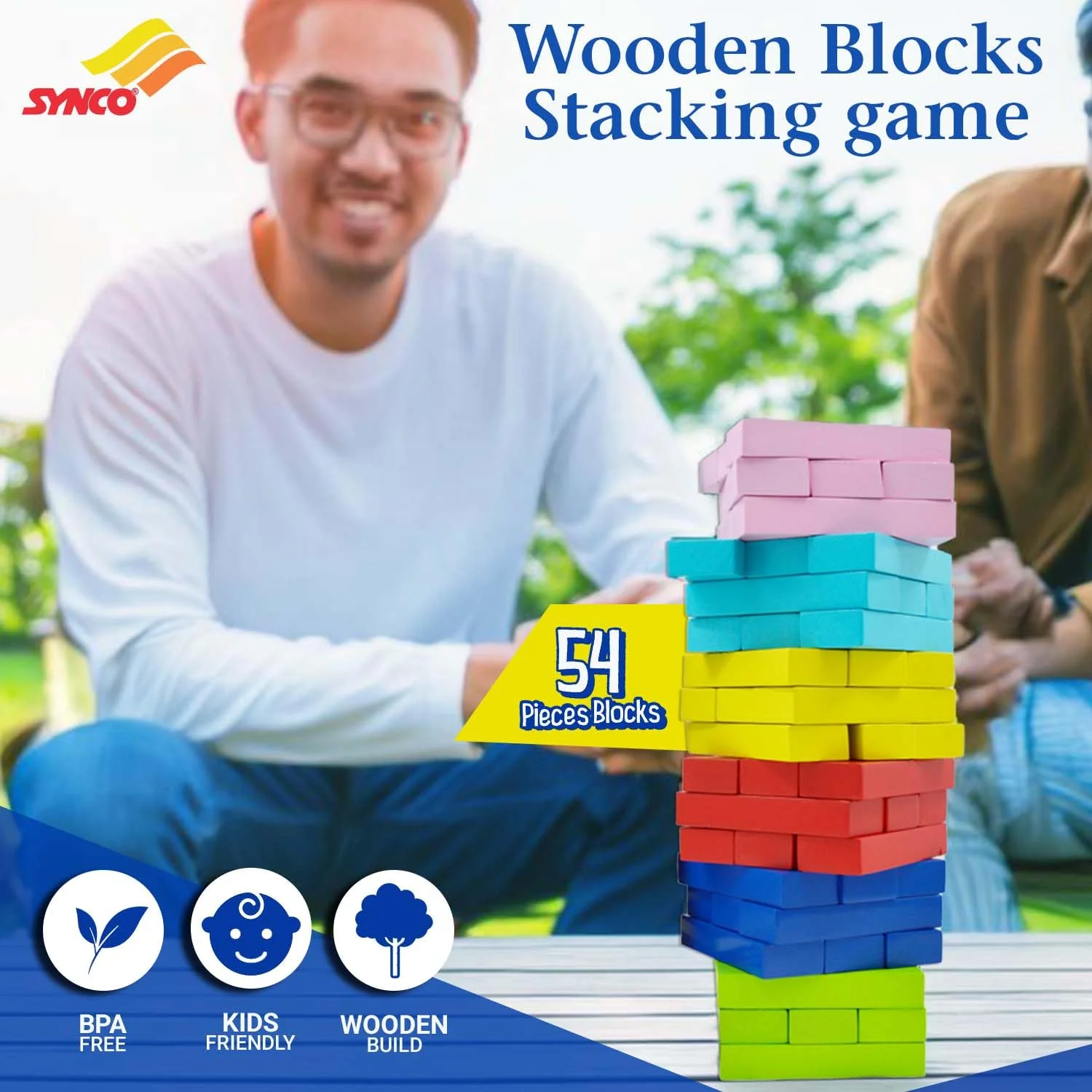 Synco Mini Tower | Wooden Tumbling Tower | Best Wooden Game for Children & Adults | Mini Wooden Block Set For Family Fun, Skill-Building Game Multicolor Blocks-54Pc - Image 5