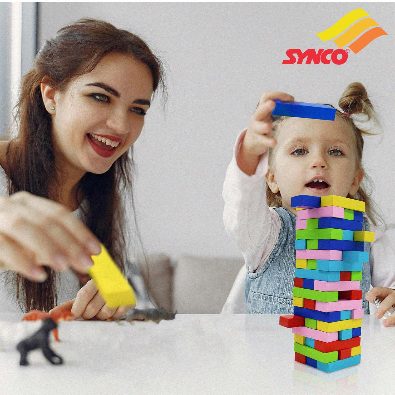 Synco Mini Tower | Wooden Tumbling Tower | Best Wooden Game for Children & Adults | Mini Wooden Block Set For Family Fun, Skill-Building Game Multicolor Blocks-54Pc - Image 6