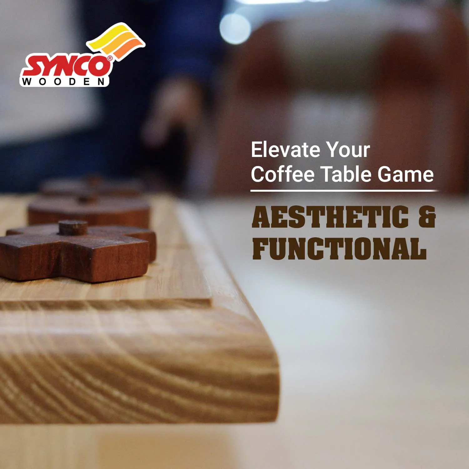 Synco Noughts & Crosses | Tic Tac Wooden Game | Natural Colour & Matte Finish | Gift for Friends & Family - Image 7