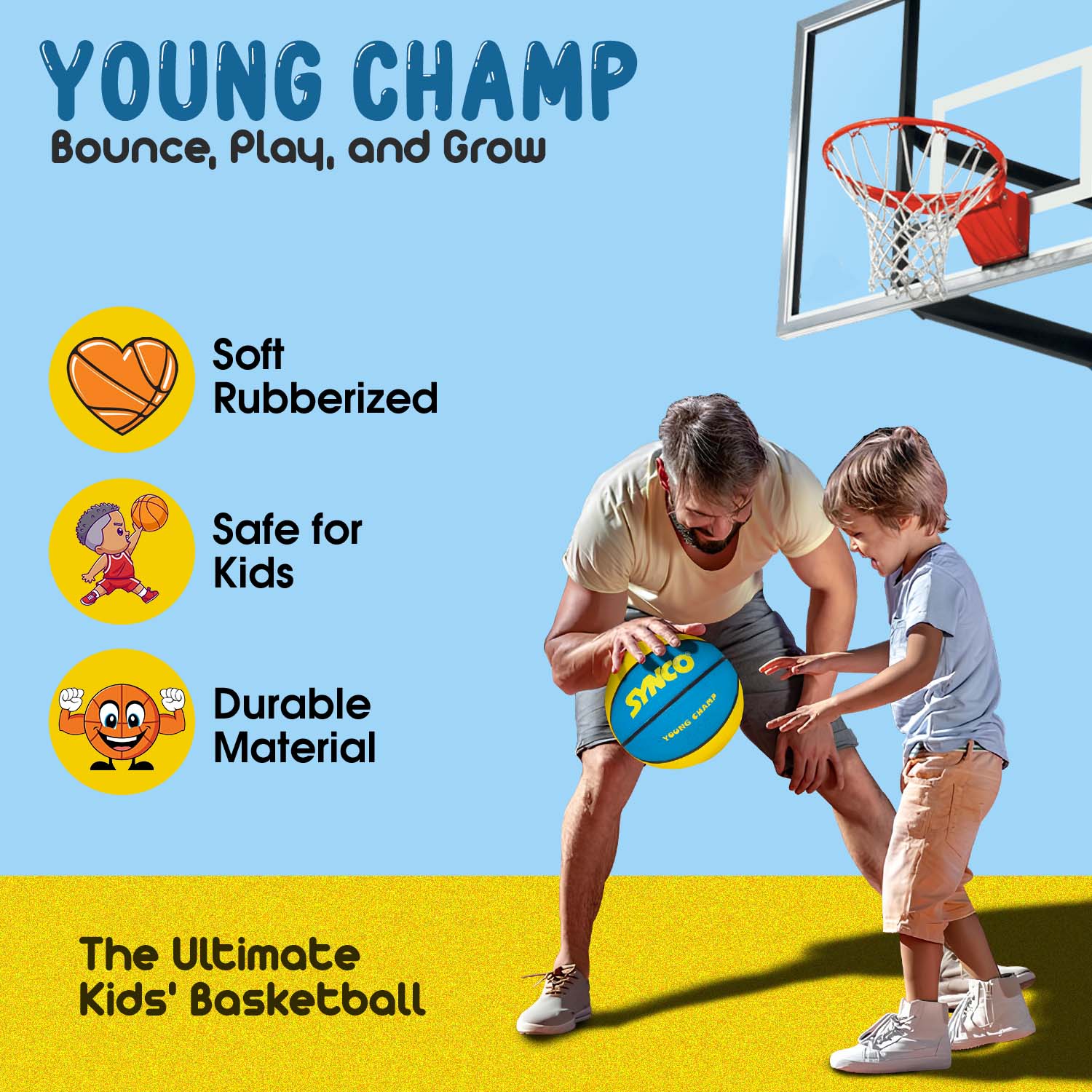 Synco Young Champ Basketball (Size-3) Blue-Yellow - Image 3